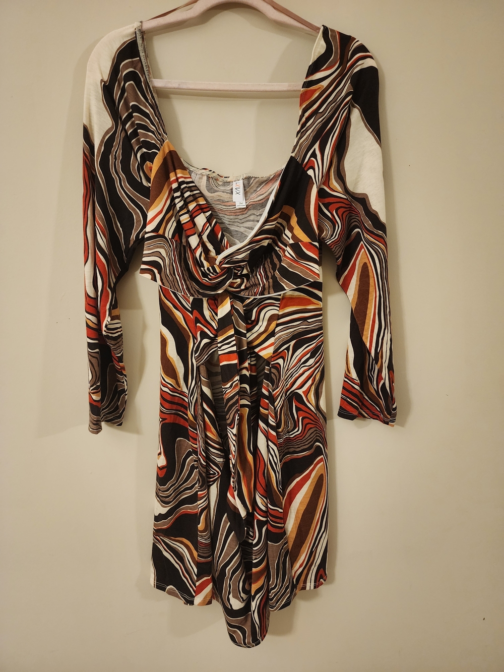 Swirl-Print Long Sleeve Wrap Dress in Multi Color